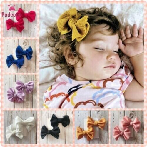 Pudcoco 2Pcs Infant Kids Baby Girls Headwear Bow Hair Clips Ribbon Bunny Bowknot Barrettes Baby Solid Headwear Photo Props