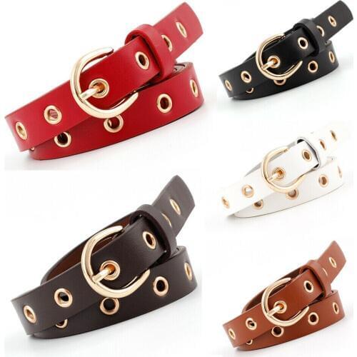 Fashion Women Lady Girl Punk Chain Belt Adjustable Black Single Eyelet Leather Buckle Skinny Waist Belt Thin Narrow Waistband