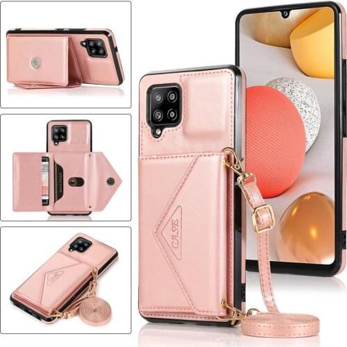 With Shoulder Strap Card Wallet TPU Cover Funda For Samsung Galaxy A42 A12 A32 A52 A72 5G 4G Case Coque PU Leather Shell Housing
