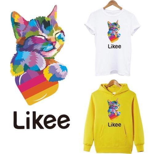 Colorful Cat Iron-On Transfers For Clothing DIY A-level Washable Thermal Patches Sticker On Clothes Likee app Applique Accessory