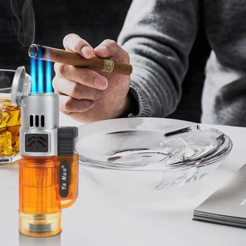 Triple Torch Lighter Cigarette Lighters Windproof Gas Butane Jet Flint 3 Nozzles Turbo BBQ Cigar Spray Gun Gadgets For Men