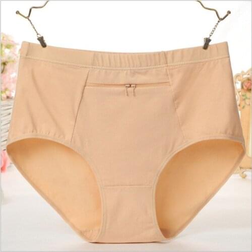 Women Panties with Zipper Big Size Female Cotton Underwear with Pocket High Quality Novel Breathable Ladies Briefs