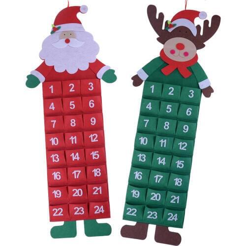 Felt Christmas Advent Calendar & Pockets Xmas Countdown Wall Hanging Decoration Kids Gift