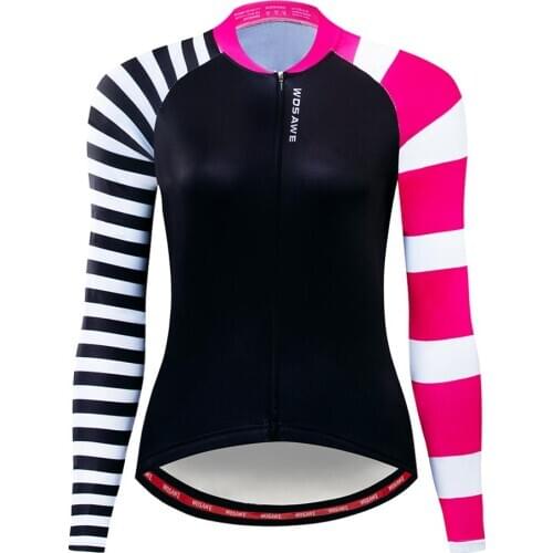 WOSAWE Womens Cycling Bicycle Jersey Tops Shirt Long Sleeve Riding Bike Full Zipper Maillot Ciclismo Bike Jersey