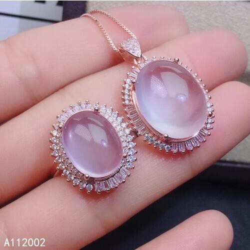 KJJEAXCMY fine jewelry natural Rose Quartz 925 sterling silver women pendant necklace ring set support test classic hot selling