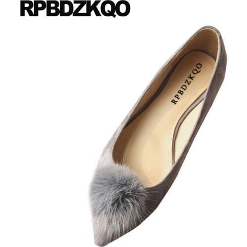 Fur Women Chinese Gray Genuine Leather Slip On Designer Ladies Beautiful Flats Shoes Spring Autumn Suede Pointed Toe Footwear