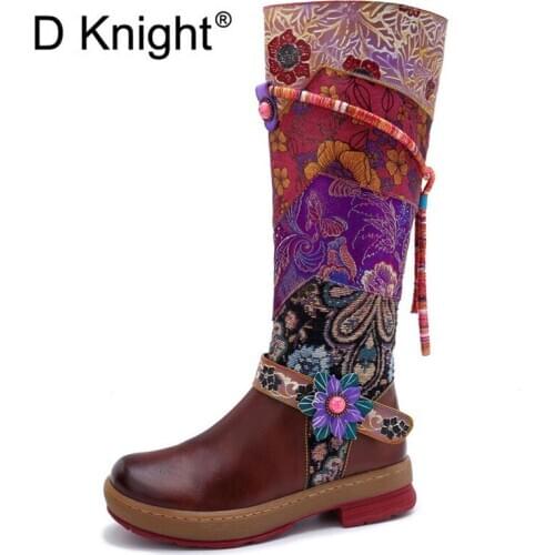 Genuine Leather Casual Womens Boots Retro Knee-high Female Flat Boots 2020 New Winter Round Toe Knee High Boots For Women Shoes