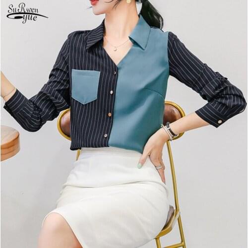 2021 Sexy V-neck Long Sleeve Office Lady Korean Style Women Elegant Striped Tops Women Clothing Blusas Mujer De Moda 6271 50