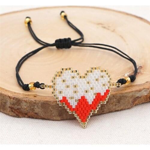 Fashion Bohemian Ethnic Love Heart Miyuki Bracelet For Women Seed Beads Boho Adjustable Braided Rope Bracelets Female Jewelry