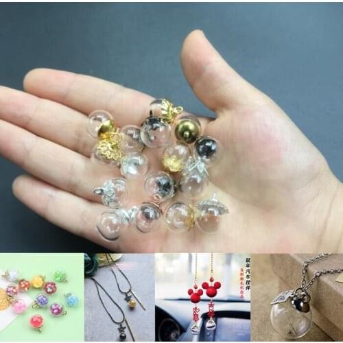 1/3/5pcs 12mm glass globe/balls with hole empty handmade charm glass vials bottles bracelet/earring/necklace pendants metal cap