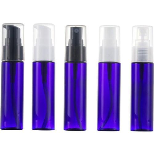 30ml 1oz Glossy Blue Spray Refillable Bottle for Water Cosmetic Container Travel Use With White Black Lid Clear Cover