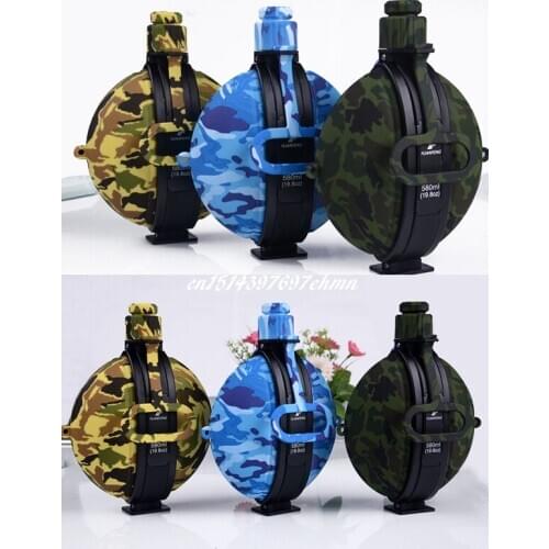 20pcs/lot Camouflage 580ML Large Capacity Climbing Outdoor Travel Water Bottle Portable Silicone Foldable Compass Kettle Bottle