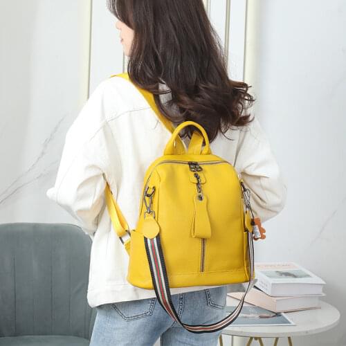 2020 Full Grain Leather Women Backpack Gun Black Color Hardware Ladies Cowhide Bagpacks Female Cowhide School Book Bag