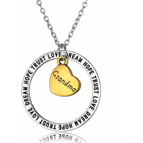 24PC/Lot Thanksgiving Grandma Heart Circle Pendant Necklace Charm Jewelry Hope Dream Family Love Women Mothers Day Gifts Bijoux