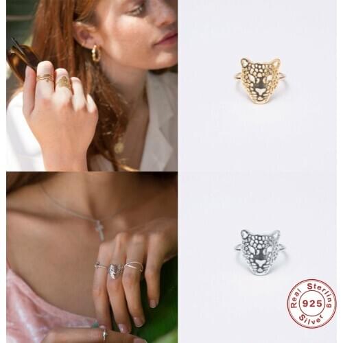 Aide 925 Sterling Silver Leopard Head Open Ring For Women Men Resizable Brand Fashion Birthday Party Korean Rings Jewelry Gift