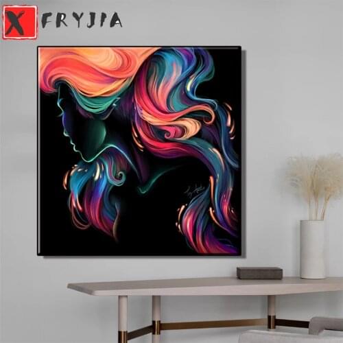 Diamond Painting Colorful abstract woman portrait art 5d Diamond Embroidery Full Display Diamond Mosaic Cross Stitch Decoration