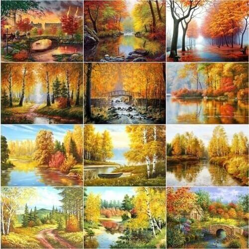 EverShine Diamond Painting Landscape Cross Stitch Diamond Embroidery Autumn Autumn Picture Rhinestones Lake Mosaic Kits Gift