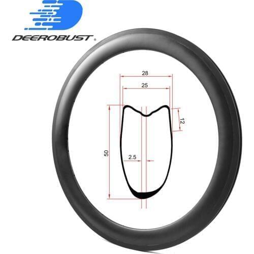 410g Asymmetric 700c 50mm x 25mm U Shaped Tubular Cyclocross CX Road Disc Brake Bike Rim Bicycle Carbon Rims Wheel UD 3K 12K