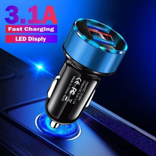 Car Charger 2 Port 3.1A Dual USB Charger LED Display 12-24V Cigarette Socket Lighter Fast Car Charger Adapter For Samsung S20