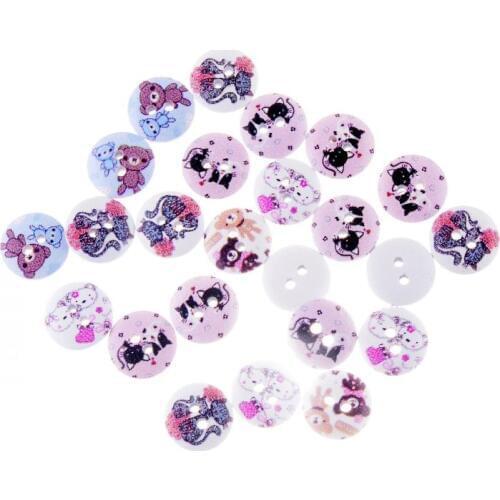 Free Shipping Retail 50Pcs Random Mixed 2 Holes Round Cartoon Animal Pattern Wood Sewing Baby Buttons Scrapbooking 15mm F0894