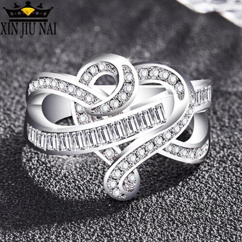 Large Cubic Zirconia Geometric Rings White Gold Tortuous Heart Shape Jewelry Unusual CZ Women Men Rings For Party Dropshipping