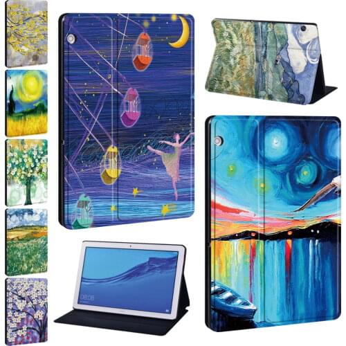Tablet Case for Huawei MediaPad T3 8/T3 10 9.6"/T5 10 10.1"/M5 Lite 10.1"/M5 10.8" Oil Painting Pattern Series Protective Cover