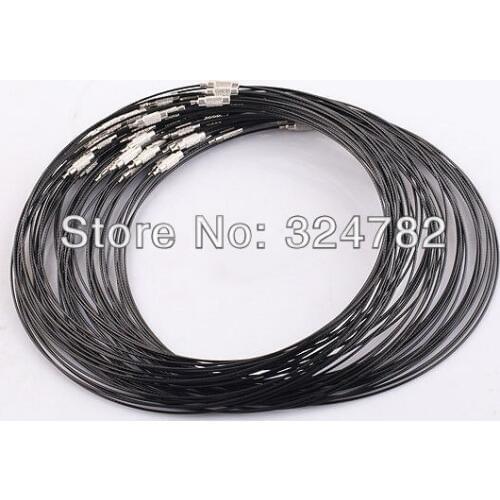 18 Inch 50PCS/LOT black Stainless Wire Cable 1MM Steel Chain Cord Necklace Screw Clasp Free shipping