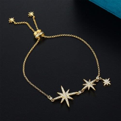 Elegant Charm Bracelets Gold Color Micro Zircon Adjust Women Multi Stars Jewelry Pendentif Bracelet Zk30