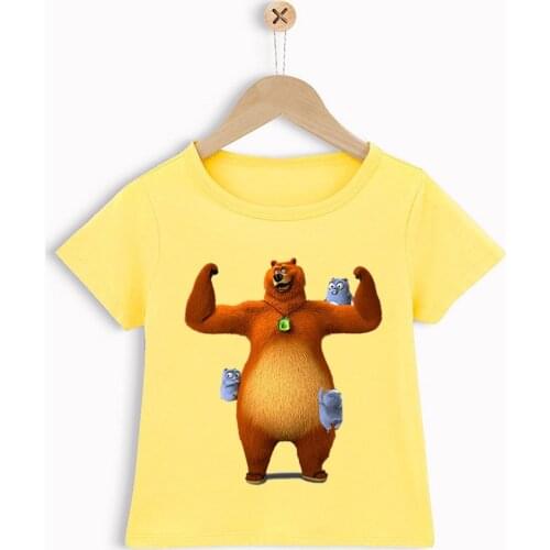 T-shirts for boys funny grizzly bear cartoon childrens tshirt summer boy yellow shortsleeved tops for childrens birthday gifts