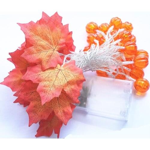 10/20 Leds String light Maple Leaf + Pumpkin Holiday Decorative Lighting Battery Powered Warm White Fairy Decoration Birthday