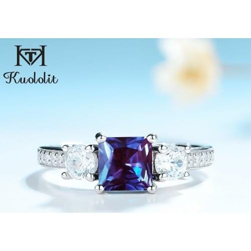 Kuololit 100% Alexandrite Gemstone Ring for Women Solid 925 Sterling Silver Ring Lab grown birthstone for Promise Engagement 10