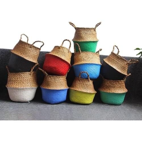 Seaweed Laundry Basket Foldable Natural Flower Basket Vase Flower Pot Nursery Pot Tripe Basket Home Decoration Woven Basket