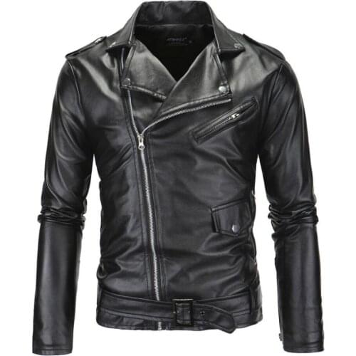 Diagonal zipper leather jacket mens slim motorcycle coat men jackets clothes personalized jaqueta de couro stage street fashion