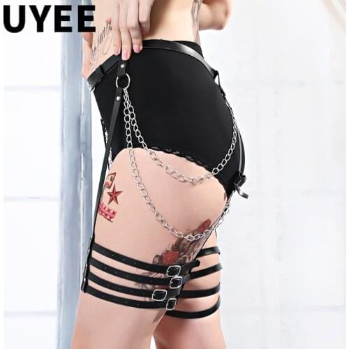 UYEE Leather Leg Garter Belt Chain Gothic Leather Harness Women Bdsm Bondage Belt Body Sexy Suspender Lingerie Harness LP-134
