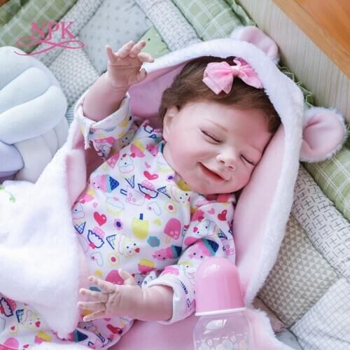 NPK 22inch bebe doll reborn baby sleeping April in blanket full body silicone soft real touch collectible high quality art doll