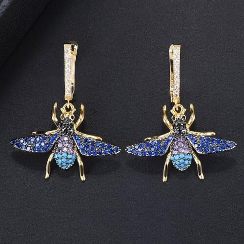 LARRAURI New Fashion Colorful Insect Firefly Pendant Drop Earrings Cubic Zirconia Best for Girlfriend Daughter Birthday Gift