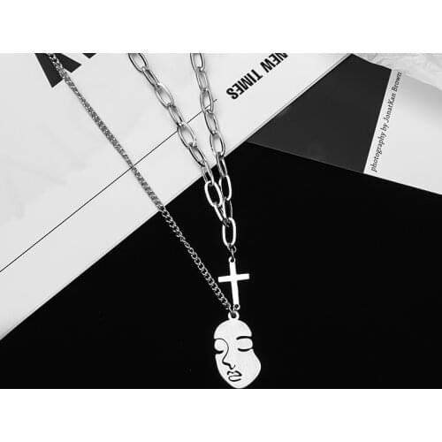 Personality Necklace For Women Human Face Pendant Trendy New Vintage Sweater Chain Hip-Hop Long Collar Statement Gothic Chokers