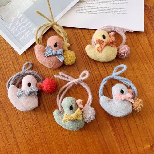 Girls Cute Duck Double Layers Hair Tie Bands Clown Fish Ball Pompom Elastic Hair Ponytail Holder HT028