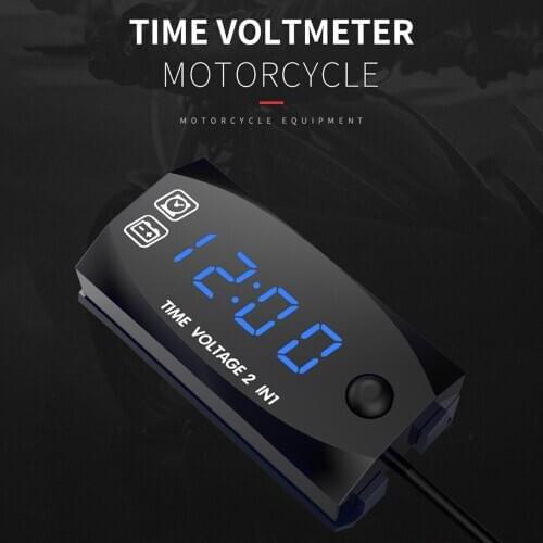 Motorycycle DC 6V-30V 2 In 1 Digital Time Clock Voltage voltmeter IP67 Waterproof Tester Battery Moniter Gauge