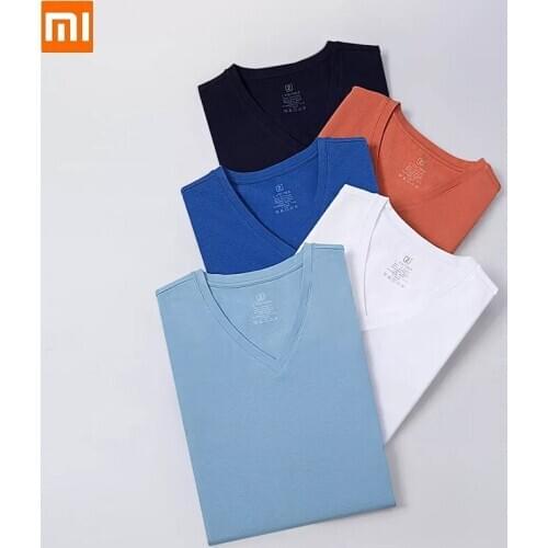 Youpin Mens velvet V-neck T-shirt Thin and soft Sweat-absorbing and breathable Comfortable male summer Short sleeve