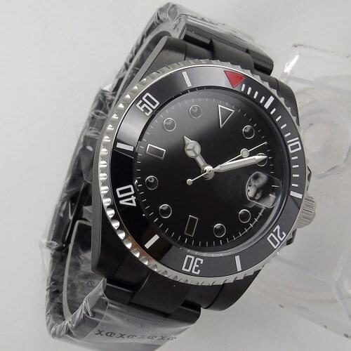 40MM Black Sterile Dial Sapphire Glass PVD Coated Ceramic Bezel Date Glass Case Back Automatic Mens Wristwatch
