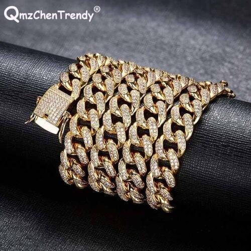 Men Cubic Zirconia Cuban Miami Chain Necklace Copper Material CZ Clasp Iced Out Hip hop Link Necklace 13mm 18/24/28 inch