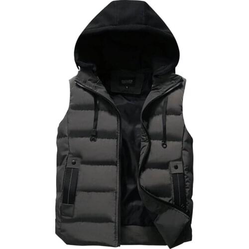 Mens Vest Jacket Winter Waterproof Warm Sleeveless Men Jacket Fashion Hooded Casual Vest Men Autumn Thicken Waistcoat