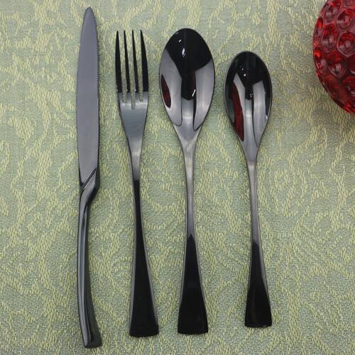 4/8/20pcs Black Dinnerware Set Mirror Dessert Spoon Fork Knife Cutlery Set Stainless Steel Flatware Silverware Party Accessories