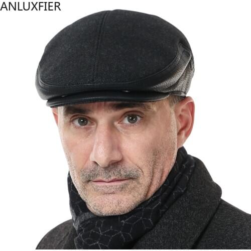 New Arrival Elderly Mens Winter Hat Male Thick Warm Wool Ear Protection Peaked Cap Male Winter Warm Earmuffs Hat B-7377