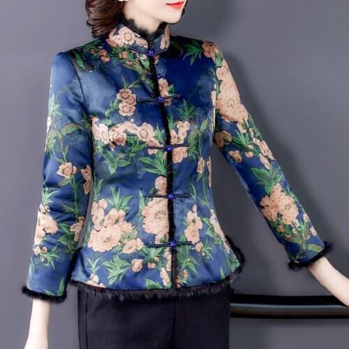 Chinese Style Clothing Women Winter Tang Suit Elegant Loose Lady Warm Jacket Coat Female Chinese New Year Cheongsam Top 11904
