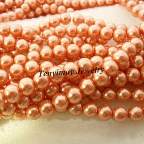 Wholesale 5 Strands 8mm Glass Imitation Pearls For DIY Free Shipping (Orange)