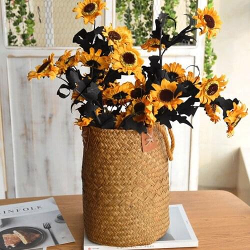 Grass woven flowerpot Wicker Basket Flower vegetable Pot Folding Dirty Basket Storage green planting Decoration Laundry Bag