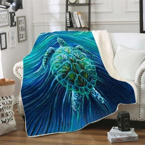 Sea Turtle 3D Printed Plush Fleece Blanket Adult Home Office Washable Casual Kids Sherpa Blanket Drop Shipping