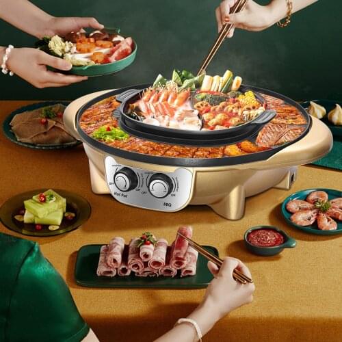 2 In 1 Portable Electric Grill Upgraded 2200W Non-Stick Electric Hot BBQ Pot Frying Cook Grill Intelligent Temperature Control